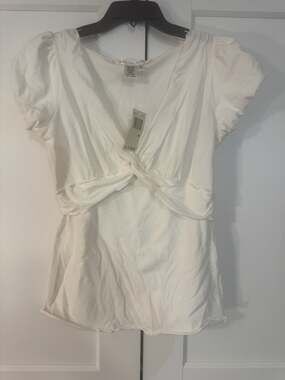 Max Studio White Twist Front Puff Sleeve Top Size M